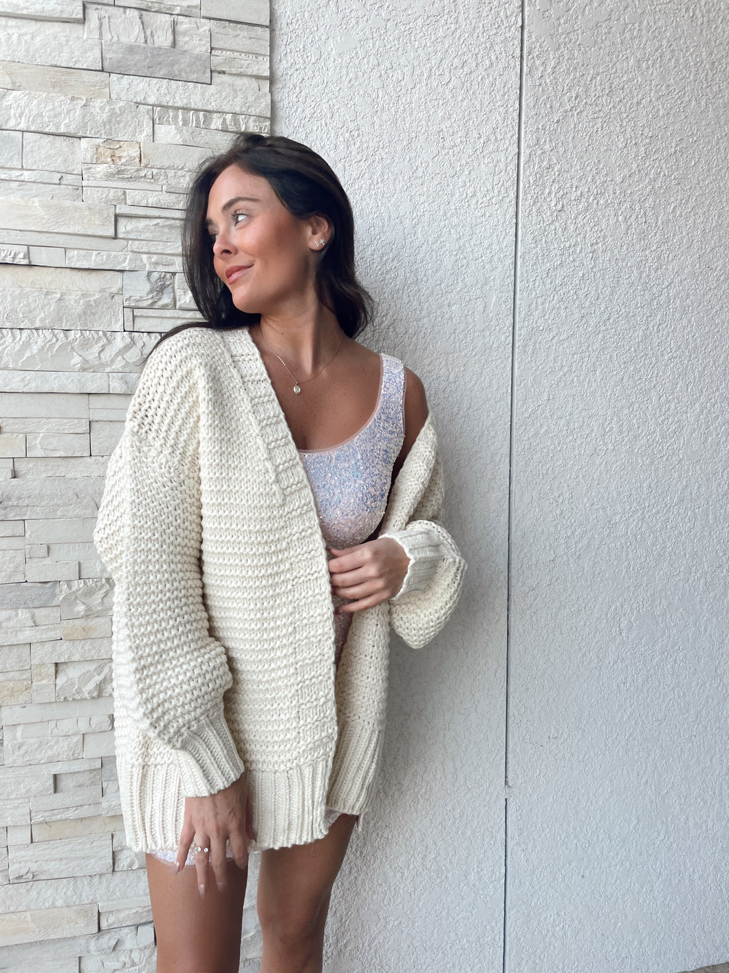 Ivory Cable Knit Cardigan