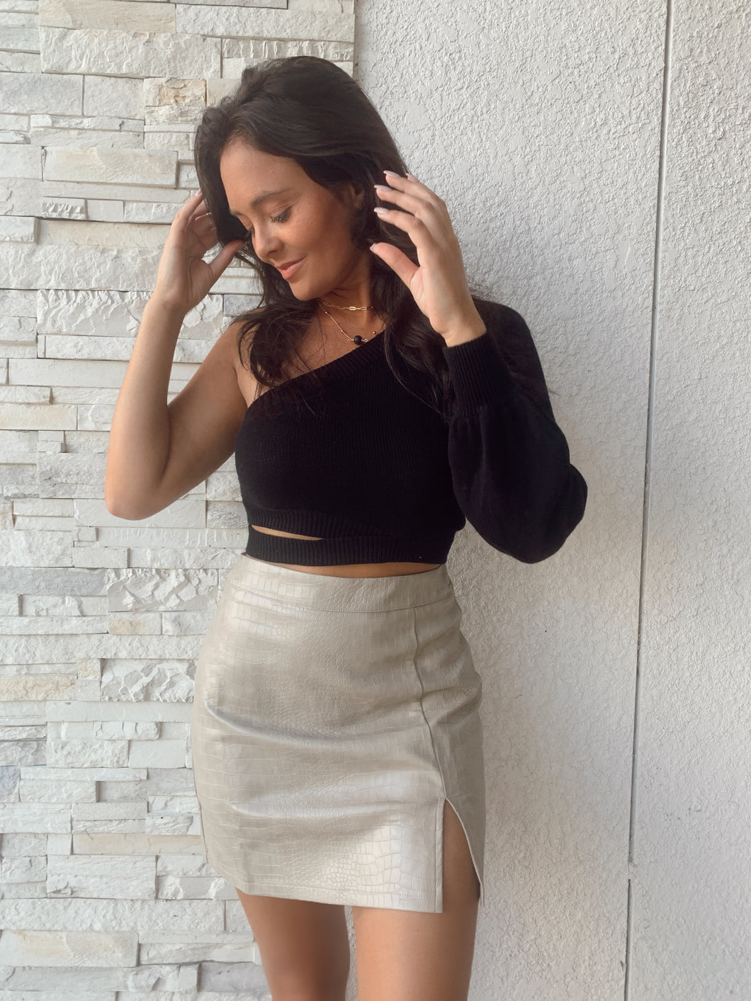 Taupe Leather Skirt