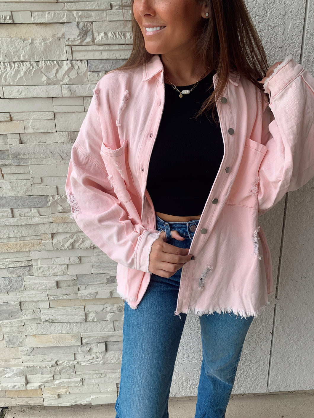 Distressed Pink Fall Jacket